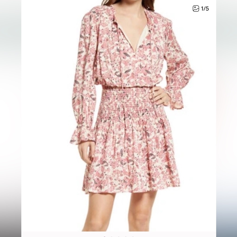 Evereve Pink and White Long Sleeve Sundress